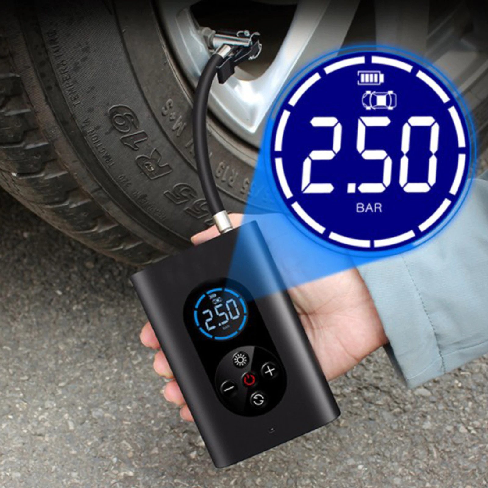 Ασύρματο Ηλεκτρικό Κομπρεσέρ Αέρα - Power Bank - Φακός 4 σε 1 150PSI με Ψηφιακή Οθόνη Φορητό - Smart Portable Wireless Air Pump - Power Bank - Light M8